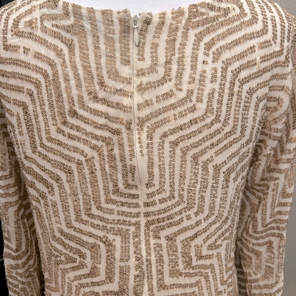 Badgley Mischka Gold Sequin Maze Shift Dress Cocktail Night Out Event Size XS - Picture 9 of 14